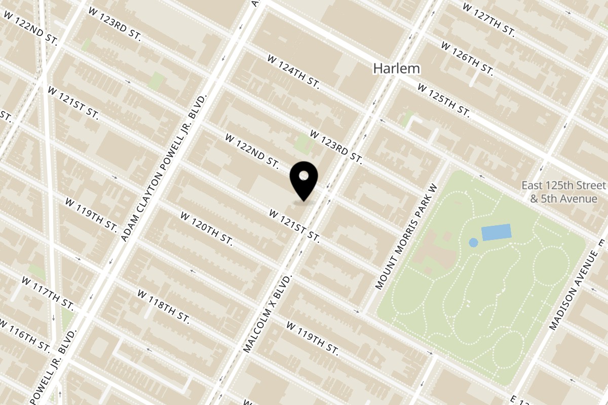 Map showing the location of Harlemite Peruvian Cuisine on 231 Lenox Ave in New York